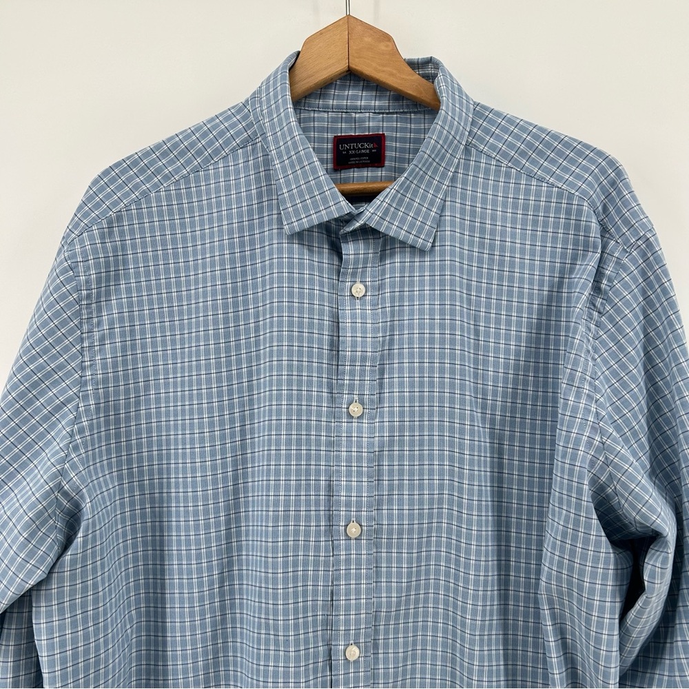 UNTUCKit Dress Shirt Roland XXL 2XL Mens Blue‎ Plaid Button Up Long Sleeve